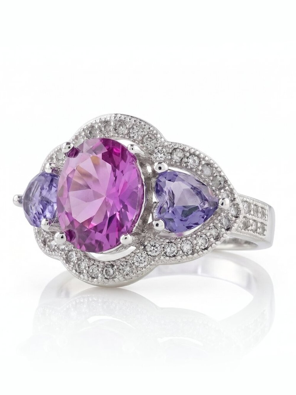 Amethyst Three Stone Ring in 925 Sterling Silver